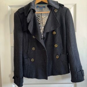 Millard Fillmore Anthropologie Military Style S Wool Blend Cropped Peacoat Black